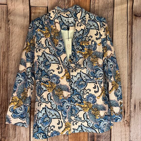 Las Sureñas Blazer Flying Tiger Floral Linen Cotton Small NWT Artwear Artistic - Picture 1 of 10